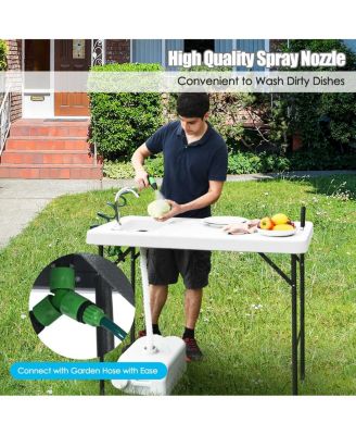 Folding Cleaning Sink Faucet Cutting Camping Table with Sprayer