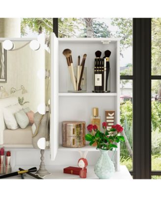  Modern Makeup Vanity Desk 9 Drawers Wood Dressing Table With 3 Mirrors, Hidden Storage Shelves, LED Bulb Lights