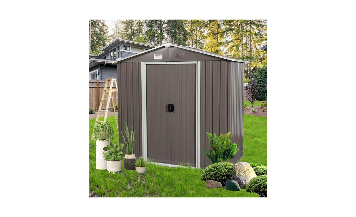 Slickblue 8ft x 4ft Outdoor Metal Storage Shed – Durable Garden Storage Solution
