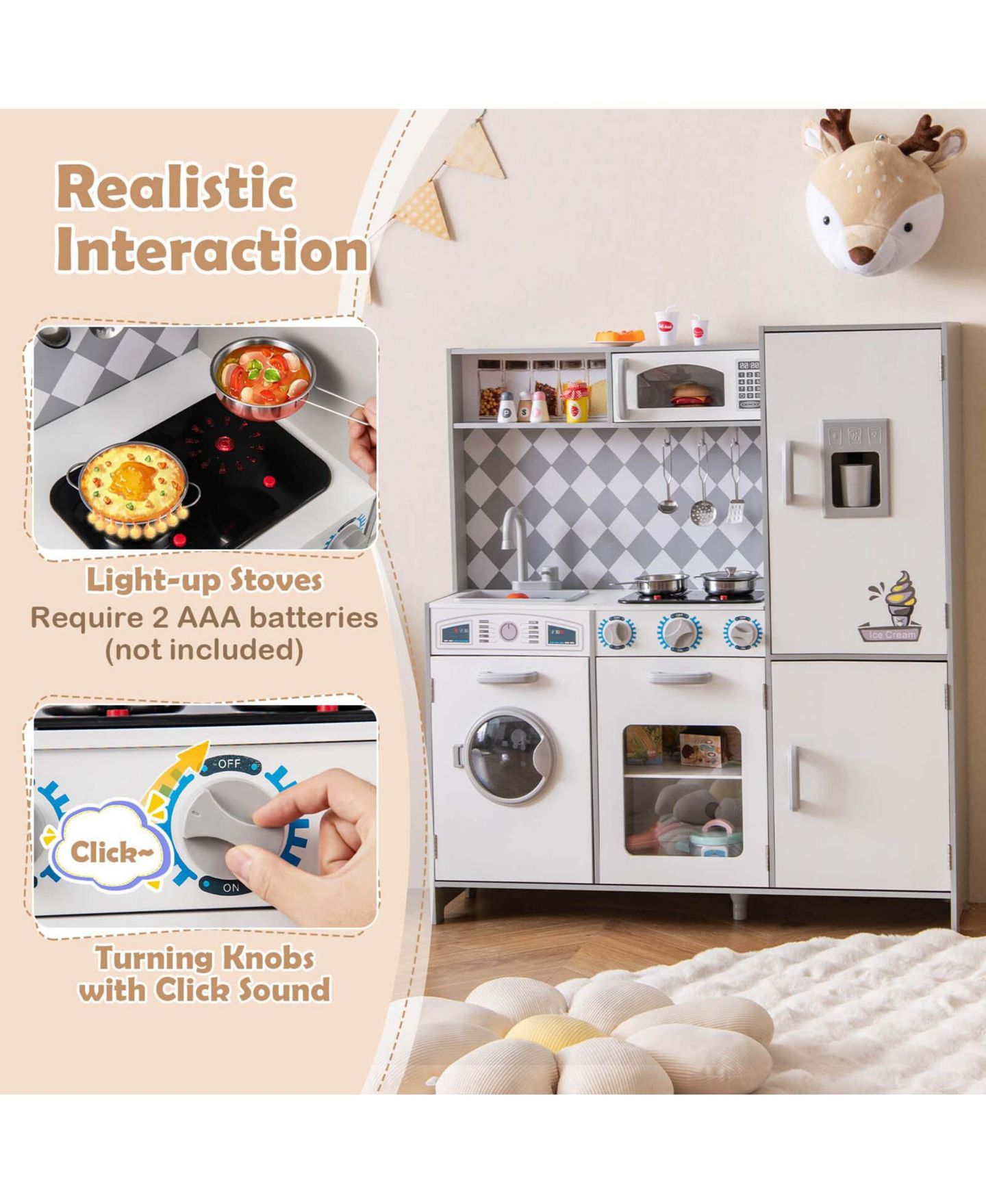 Детский игровой набор Costway Lights & Sounds Ice Maker Kitchen Playset, от 3 лет, цвет: Белый — фото 5