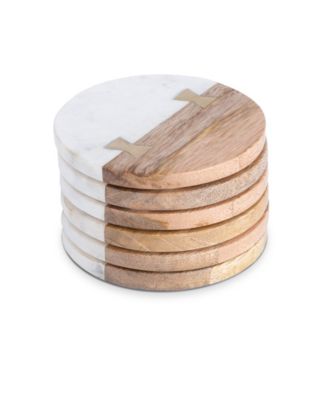 Thirstystone Uptown Round Marble and Wood Coasters with Inlay, Set of 6 - Macy's