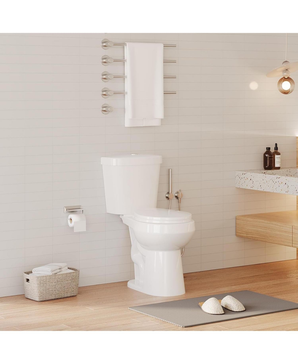 Two-Piece Round Toilet - 19" Bowl Height, Standard Seat Included,Top Double Button - White