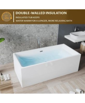 59" Acrylic Freestanding Soaking Bathtub with Chrome Drain and Linear Overflow Design