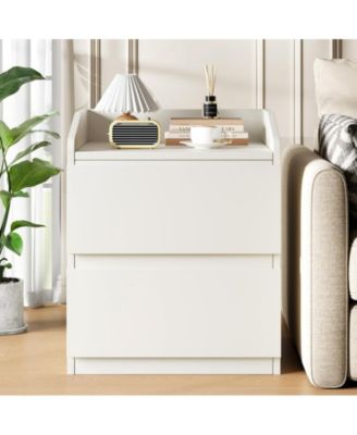 Nightstand with Drawers Bedside Table White End Table Modern Bed Side Table 2 Drawers Night Stand Drom Side Table Curved with Handle Free Design for Living Room