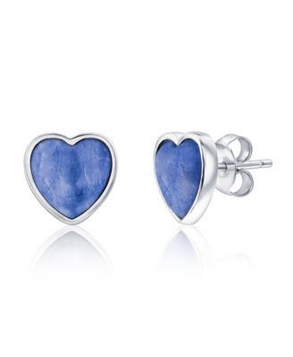 Sterling Silver, Bezel-Set Heart Studs (Available in Lapis, Malachite or Kyanite)