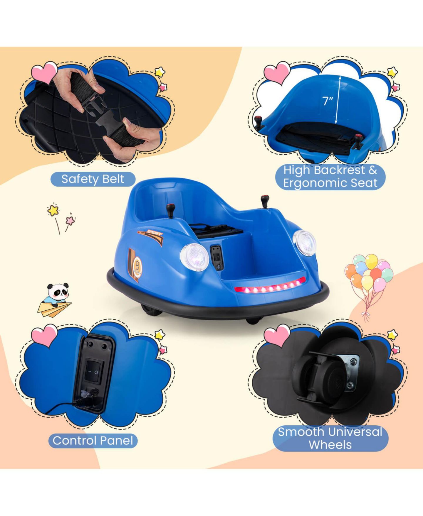 Детская игрушка Costway Remote-Control Ride on Bumper Car with 360-Degree Spin, Ages 2-5, цвет: Тёмный синий — фото 9
