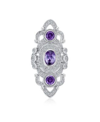 Filigree Purple Cubic Zirconia Armor Full Finger Statement Ring CZ Silver Plated Brass