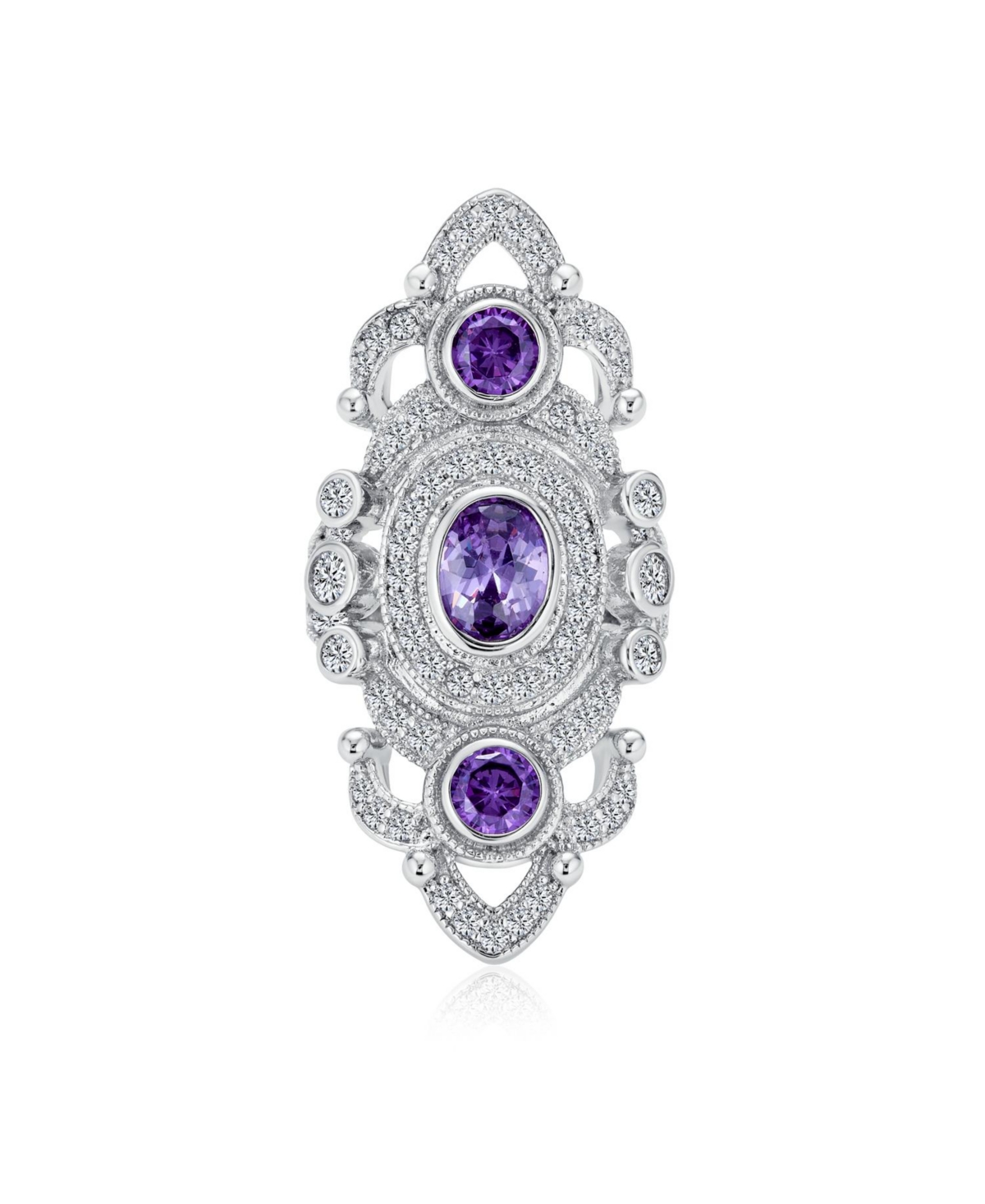 Bling Jewelry FiligreeCubic Zirconia Armor Full Finger Statement Ring Cz Silver Plated Brass - Purple