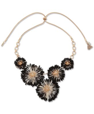 lonna & lilly - Gold-Tone Black Flower 28" Adjustable Frontal Necklace