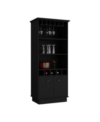 Elon 70"H Bar Cabinet with Wine Rack, Upper Glass Cabinet, three Open Storage Shelves and One