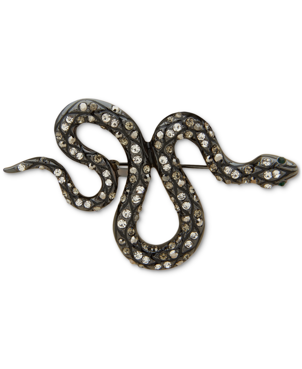 Hematite-Tone Grayscale Crystal & Black Enamel Snake Pin - Jet