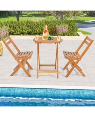 3 Pieces Folding Patio Bistro Set with Slatted Tabletop
