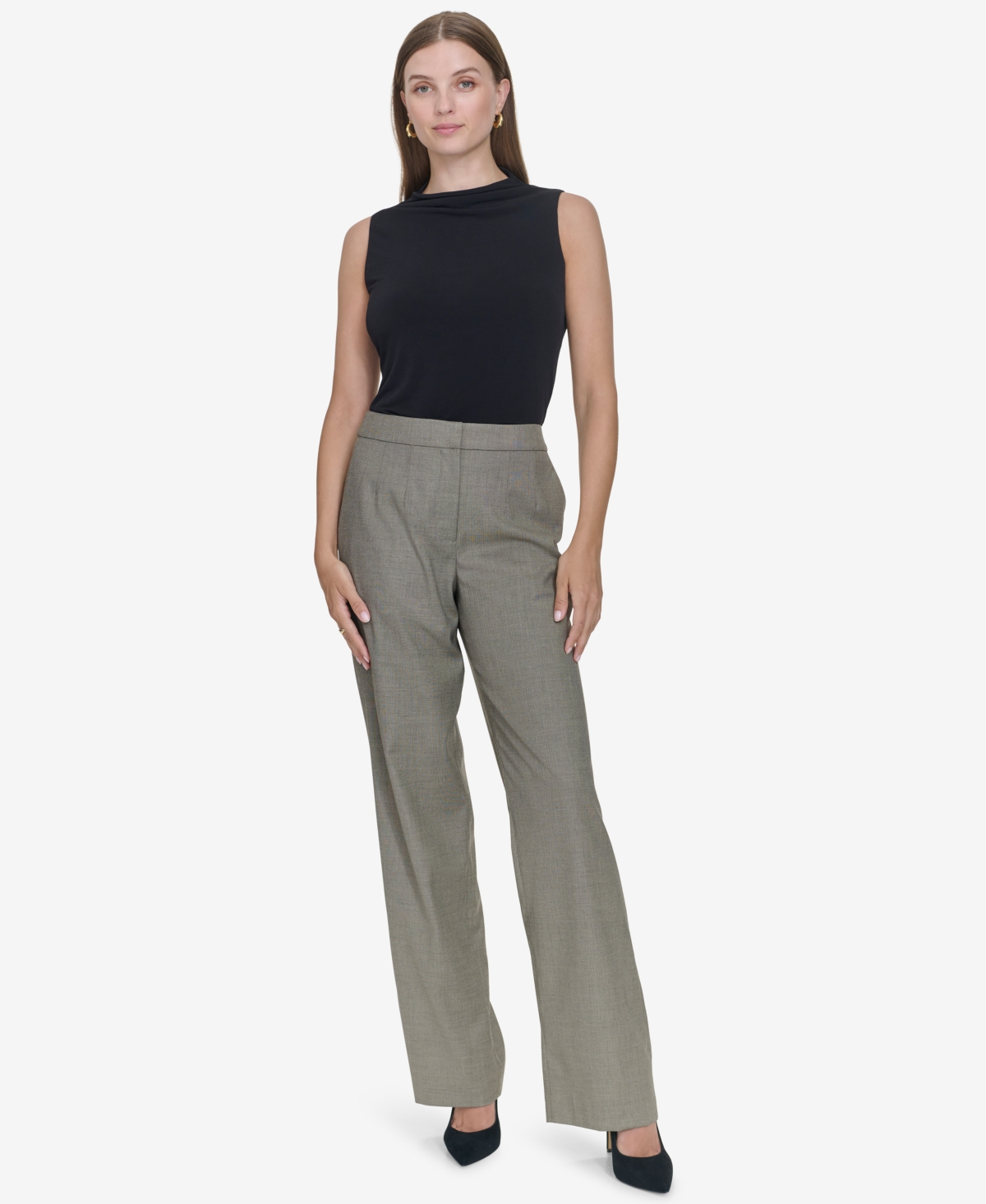 Halston Women's Mid-Rise Straight-Leg Pants -camel