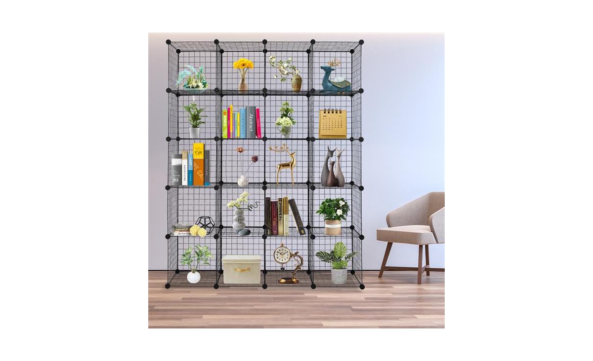 Slickblue 20-Cube Wire Storage Organizer, Metal Grid Shelving Unit with Origami Design, Multifunctional Modular Cubbies and Bookcase for Versatile Sto