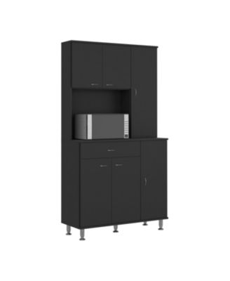 Helis 90 Kitchen Pantry Cabinet, Two Open Shelves, One Drawer, Multiple Cabinets, White