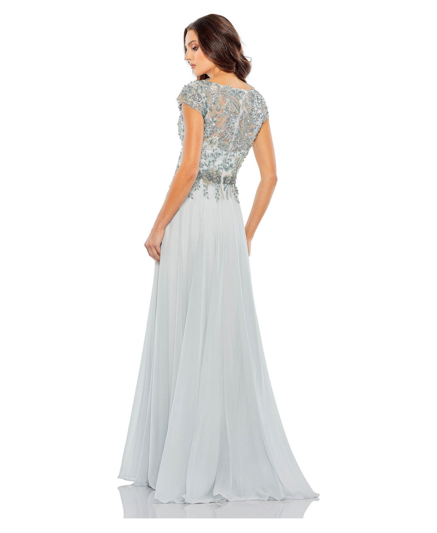 Женская кепка Mac Duggal Embellished Cap Sleeve Bodice Flowy Gown, цвет: Seamist — фото 3