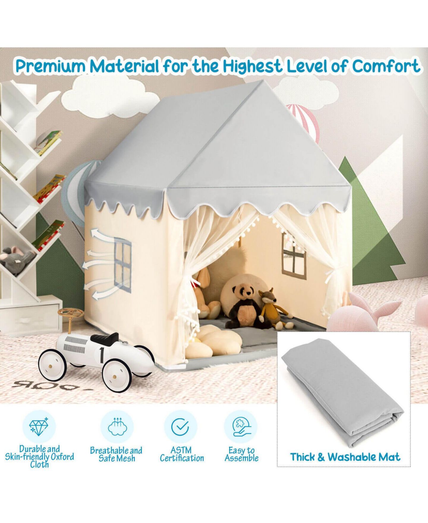 Детские игрушки HONGGE Fairy Castle Play Tent and Cushion Pad, 2-Piece Set, Ages 3+ — фото 3