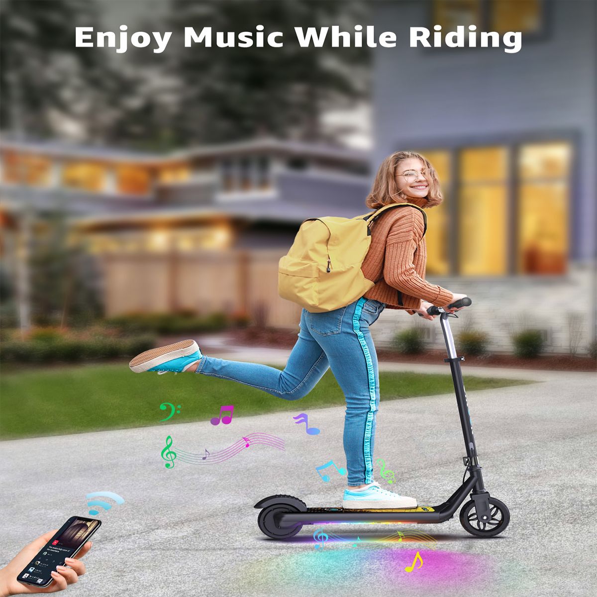 Gyroor H30 Max Electric Scooter for Kids Ages 8-12, 150W Powerful Motor, Bluetooth Music, Dual Brake System, Adjustable Height and Speed, Best Gifts f