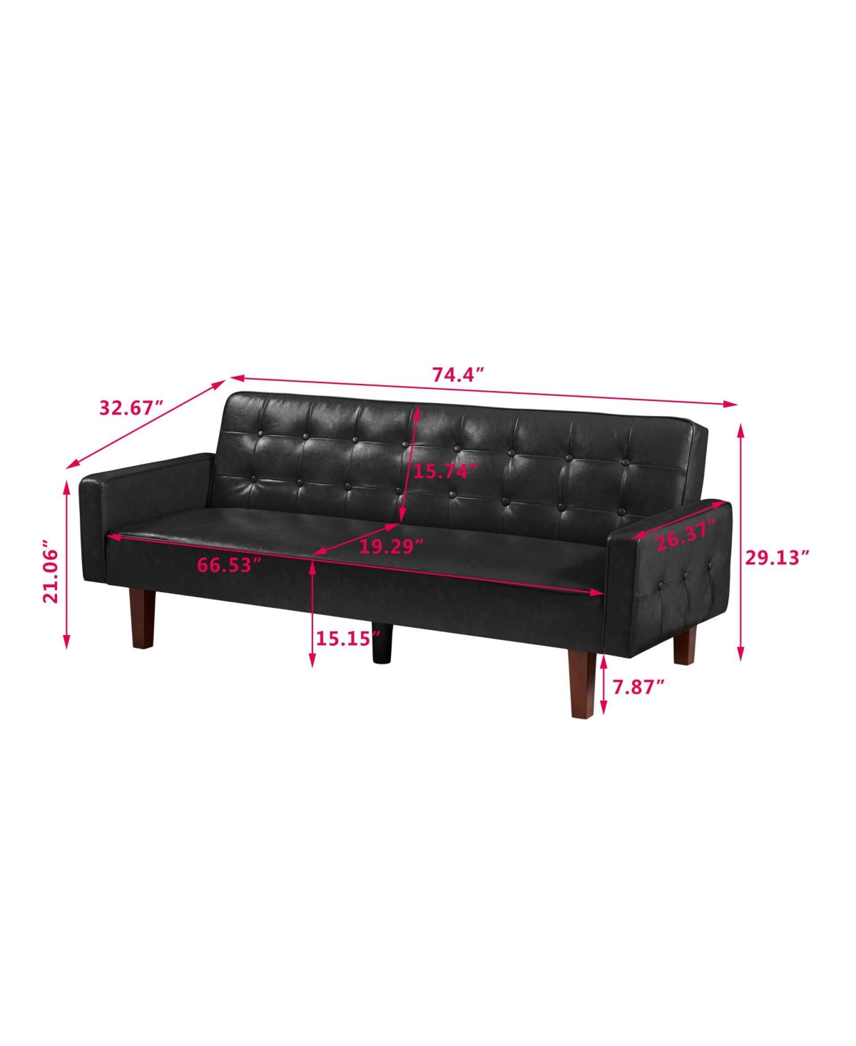 SlickblueConvertible Double Folding Sofa Bed in Pu Leather with Tufted Buttons and Removable Wooden Feet for Living Room - Black