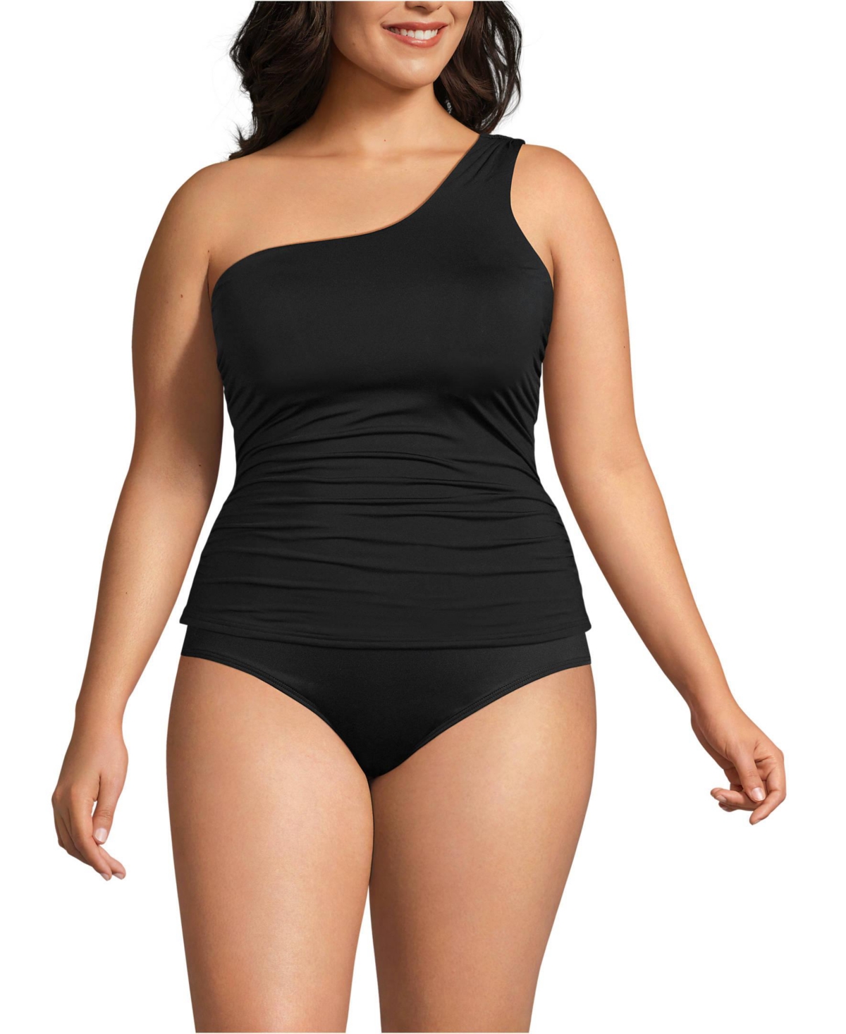 Lands' End Plus Size Shirred One Shoulder Tankini Swimsuit Top