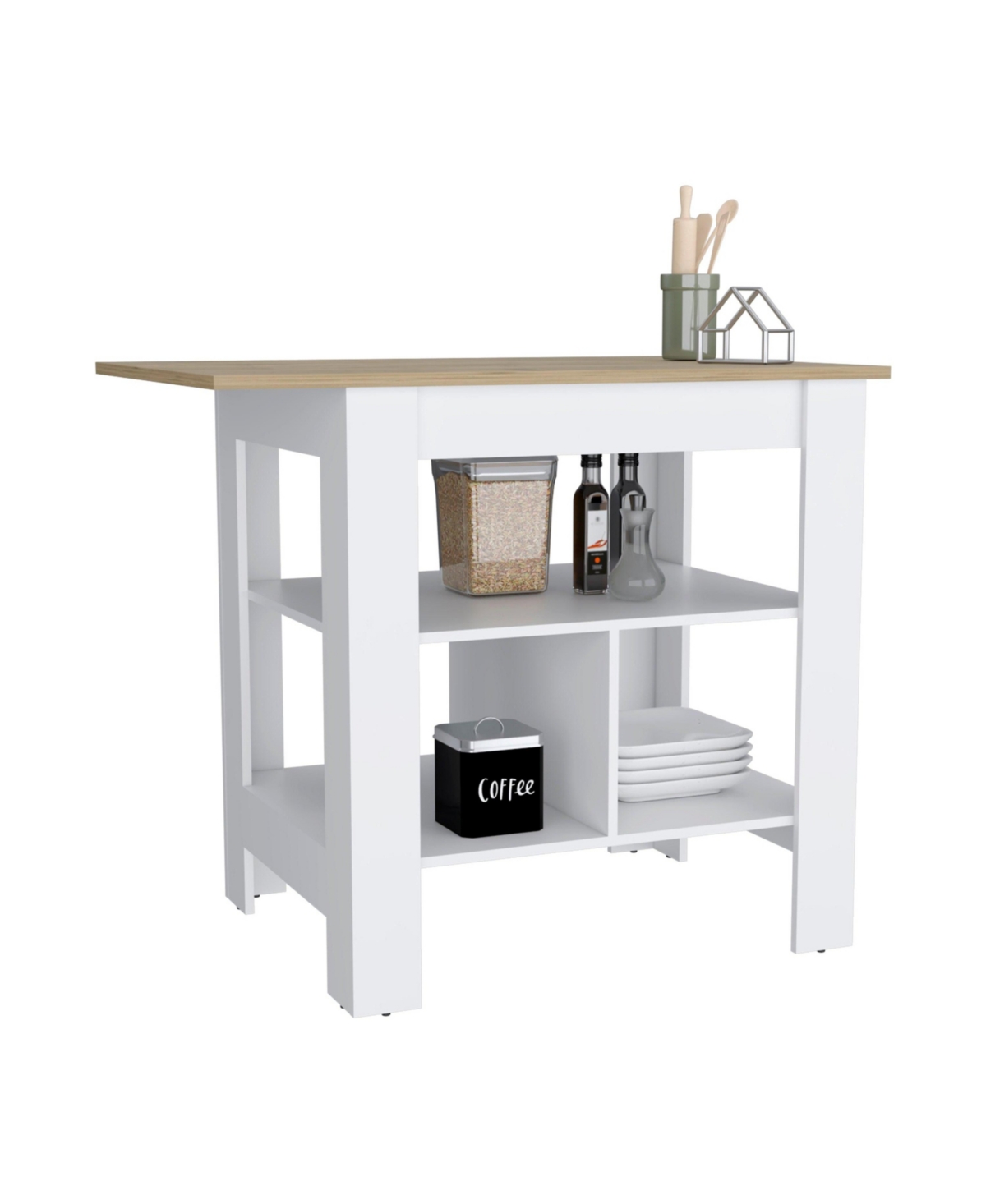 Depot E-Shop Finley Kitchen Island, kitchen table H, 3 Open Shelves -/ macadamia