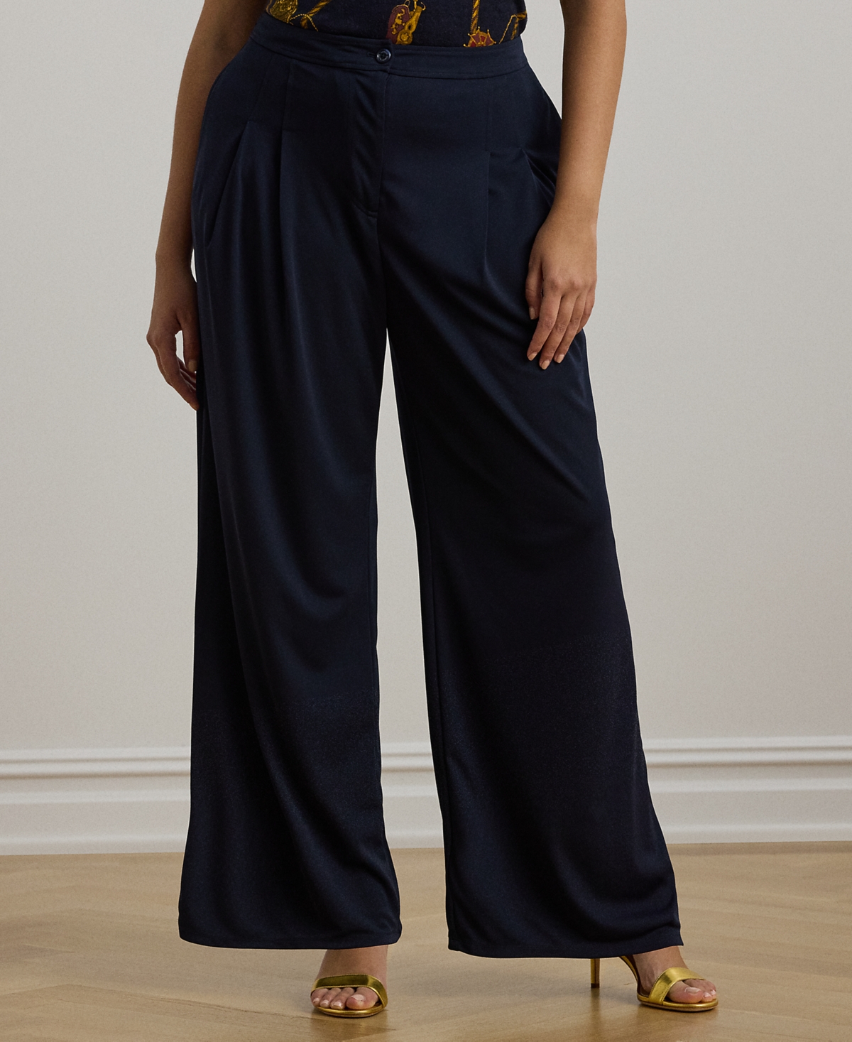Shop Ralph Lauren Plus Size Stretch Jersey Wide-leg Pants In Lauren Navy