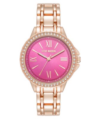 Steve Madden Rose Gold Bracelet Watch with Pink Dial and Crystal Bezel Steve Madden Two Tone Rose Gold/Silver Bracelet Link Watch  main image 4