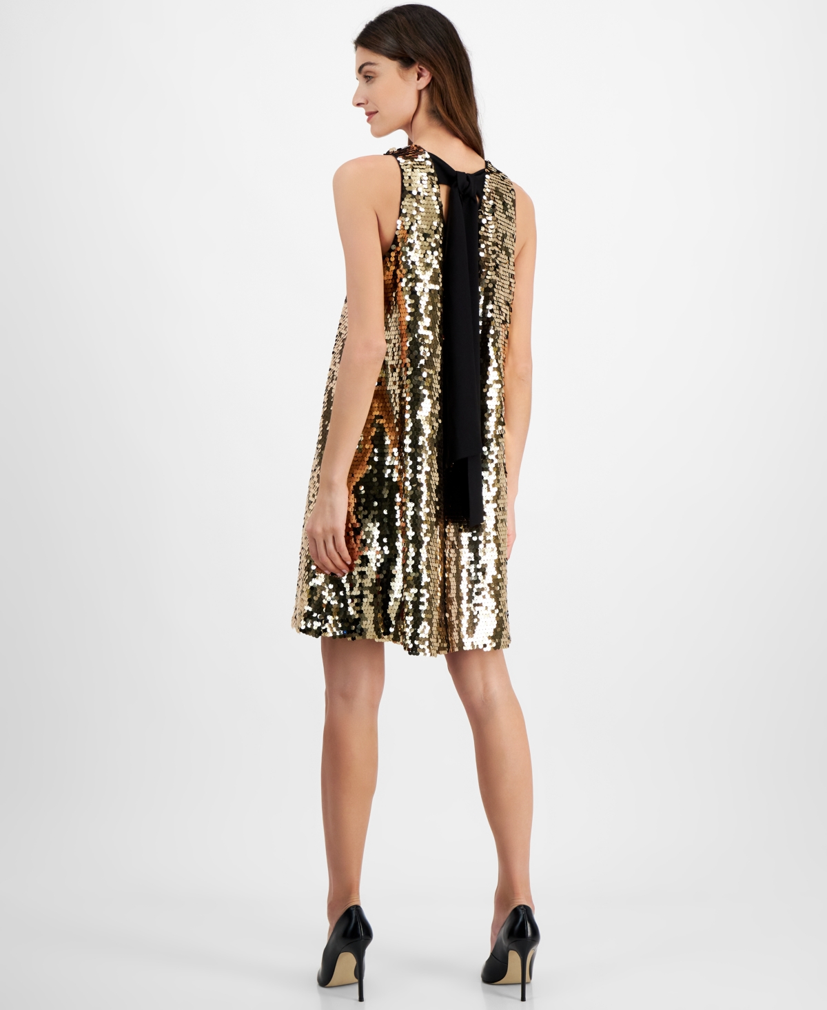 Anne Klein Paillette Double V-neck Tank Dress In Yellow