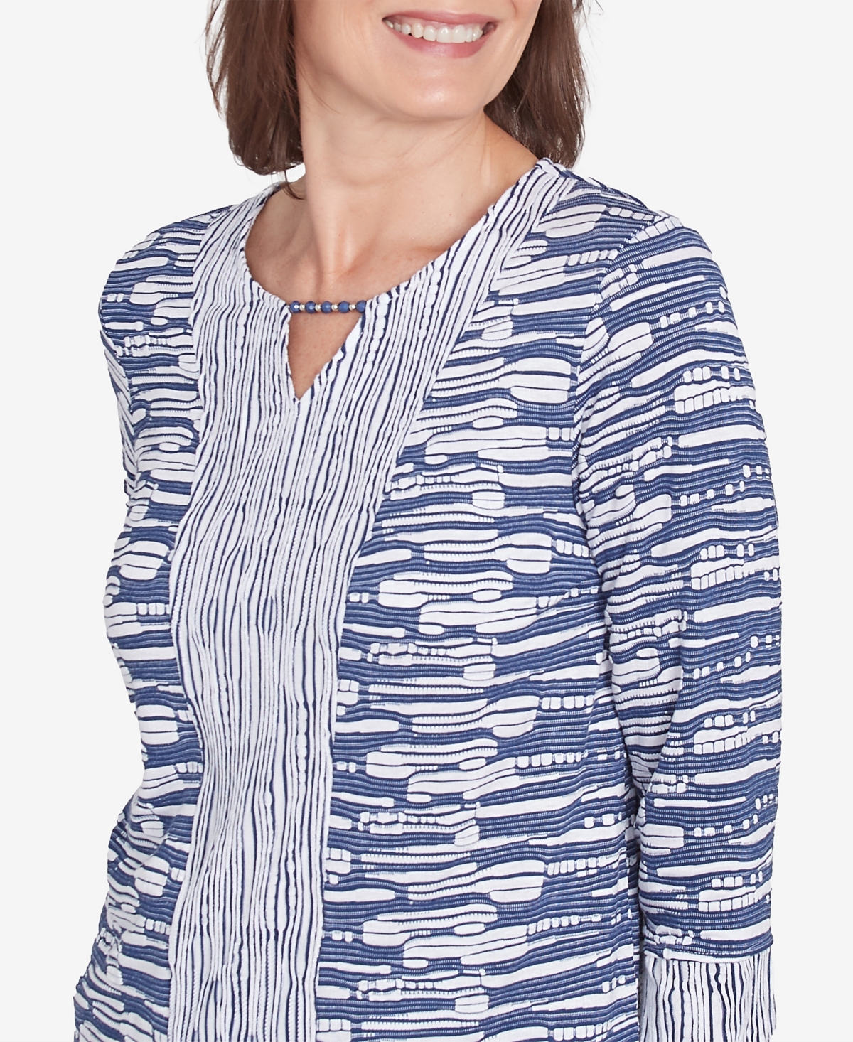 ALFRED DUNNER WOMEN'S LAKE VICTORIA SPLIT NECK SPLICED TEXTURE TOP 