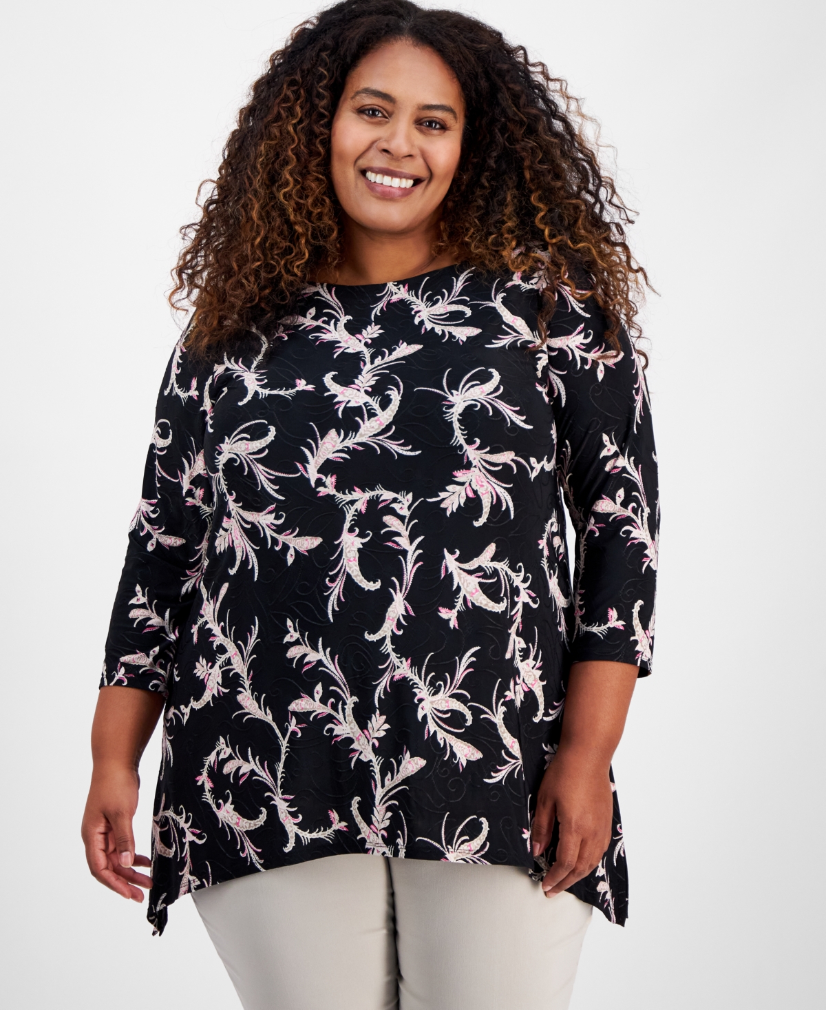 Plus Size Jacquard Swing Top, Exclusively at Macy's - Deep Black