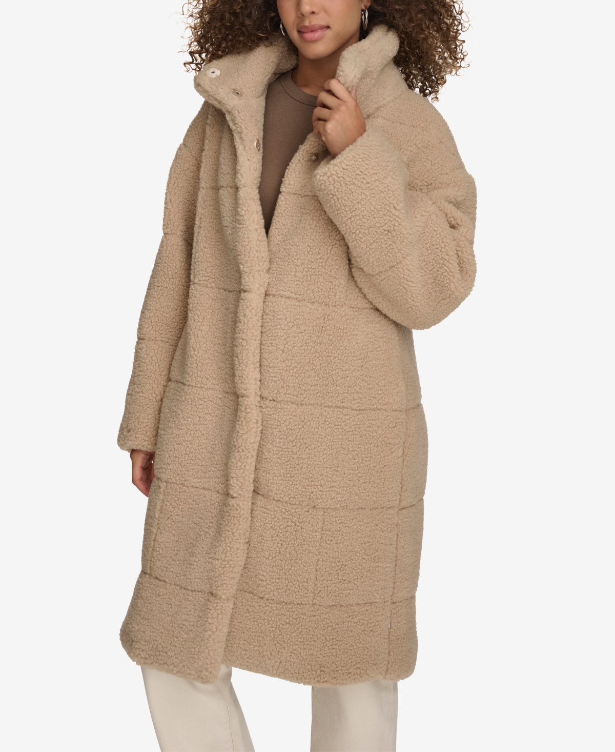 Levi's Women's Long Sherpa Snap-closure Teddy Coat In Sand