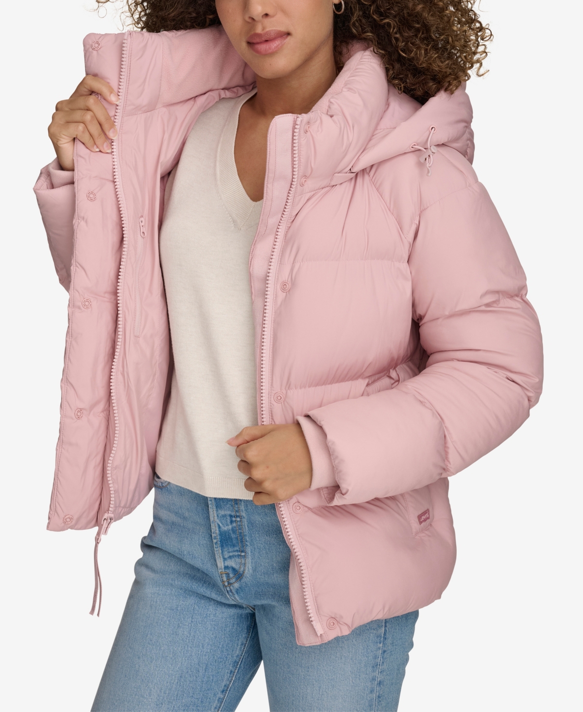 Levi's Women's Quilted Hooded Puffer Jacket In Pale Mauve