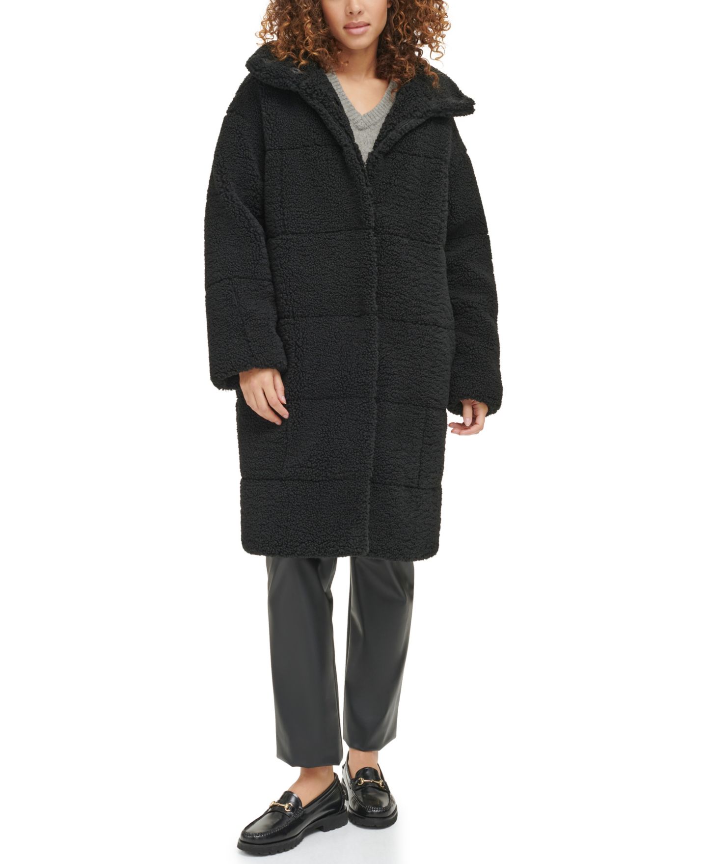 Женское пальто Levi's Long Sherpa Snap-Closure Teddy, цвет: Чёрный — фото 2