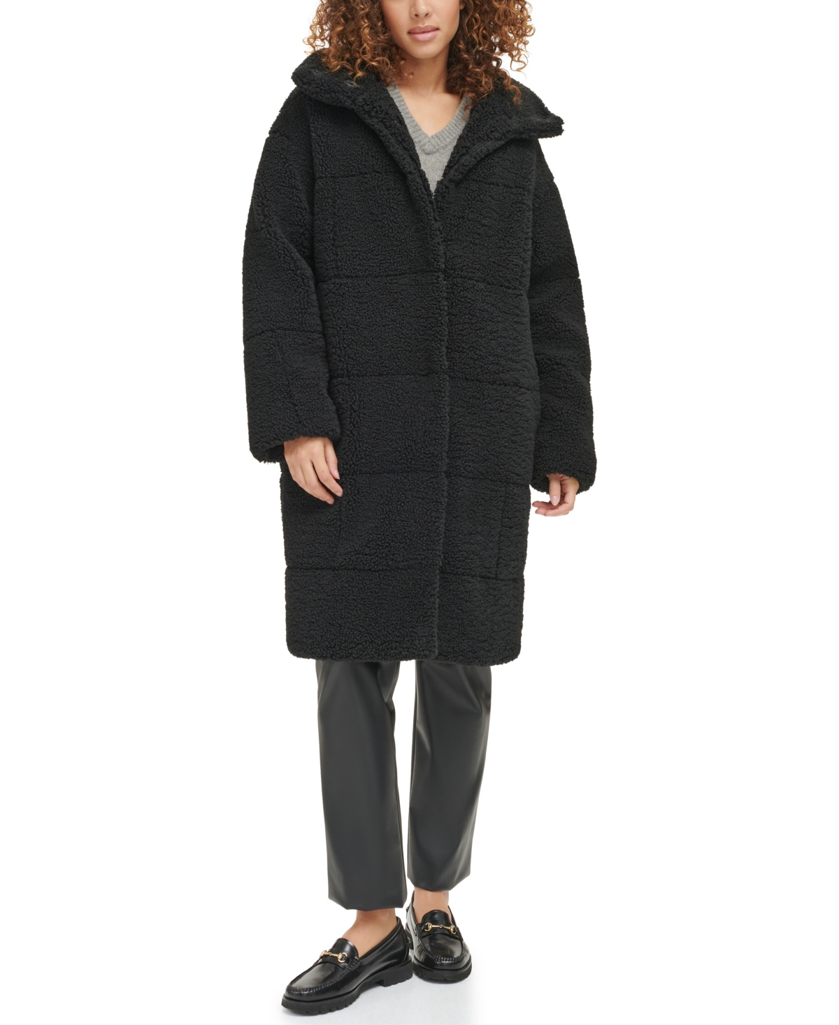 Levi's Women's Long Sherpa Snap-closure Teddy Coat In Black