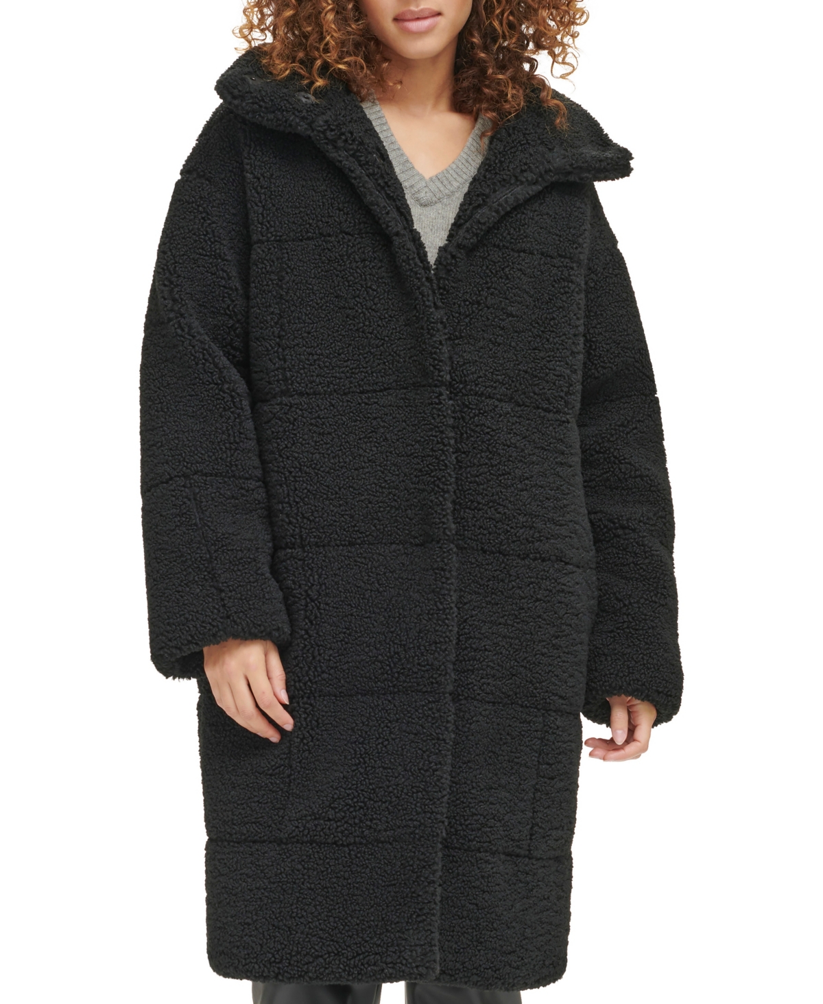 Levi's Women's Long Sherpa Snap-closure Teddy Coat In Black