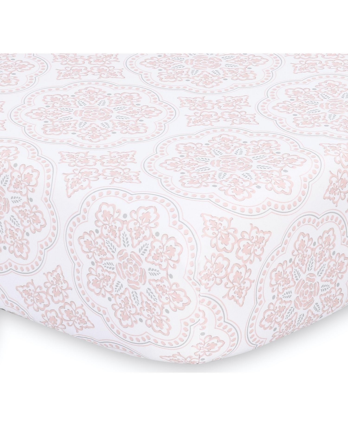 The Peanutshell Arianna 7 Piece Baby Nursery Bedding Set, Quilt, Sheets, Skirt, and Changing Pad Cover -white/grey