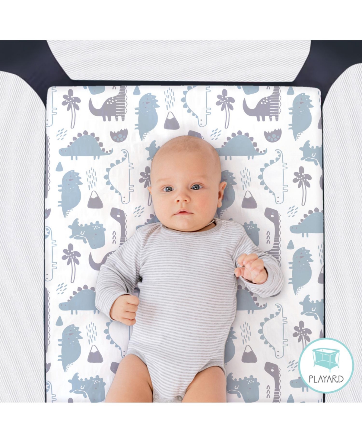 The Peanutshell Pack n Play, Mini Crib, Portable or Fitted Playard Sheets for Baby Boy,Dino, 3 Pack Set - Blue