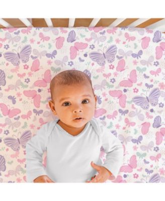 Pink and Purple Butterfly Song Crib Bedding Set for Baby Girls, 3 Piece Nursery Set