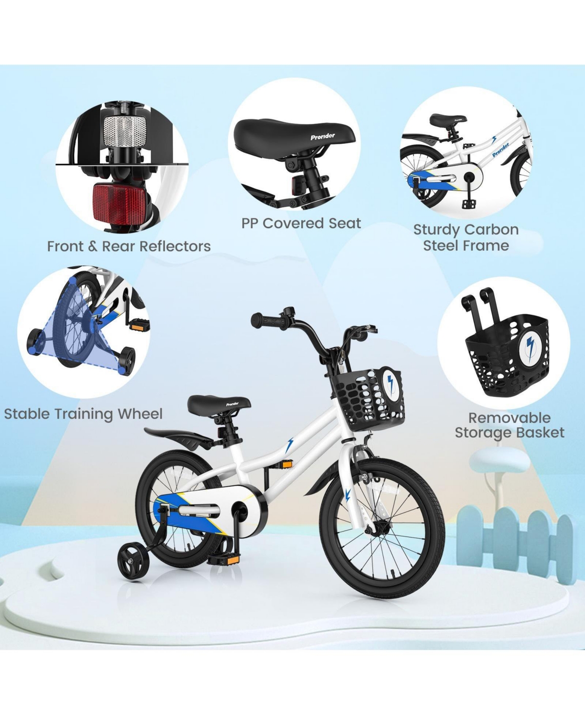 Hongge 16 Inch Kids Bike with Removable Training Wheels-White