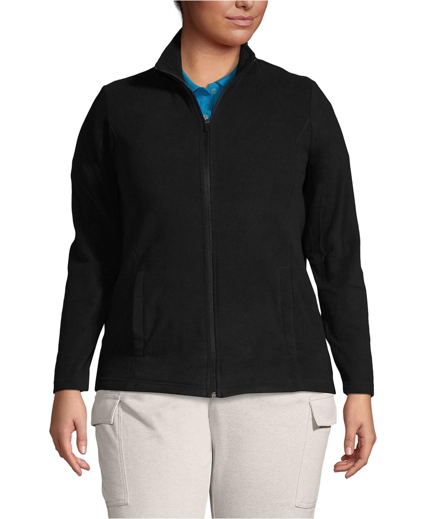 Женская куртка Lands' End Plus Size Thermacheck 100 Fleece, цвет: Чёрный — фото 1