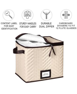 Wine Glass Storage Box with Dividers - Holds 12 Champagne Flute Glasses up to 10&amp;quot; Tall
