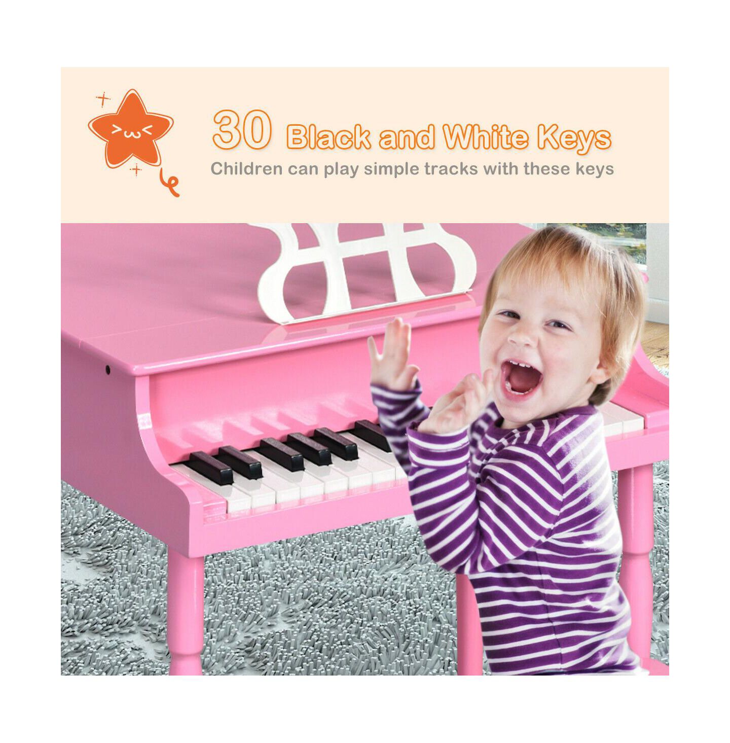 Детская игрушка HONGGE 30-Key Wood Toy Kids Grand Piano with Bench & Music Rack-Pink — фото 7