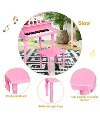 30-Key Wood Toy Kids Grand Piano with Bench & Music Rack-Pink