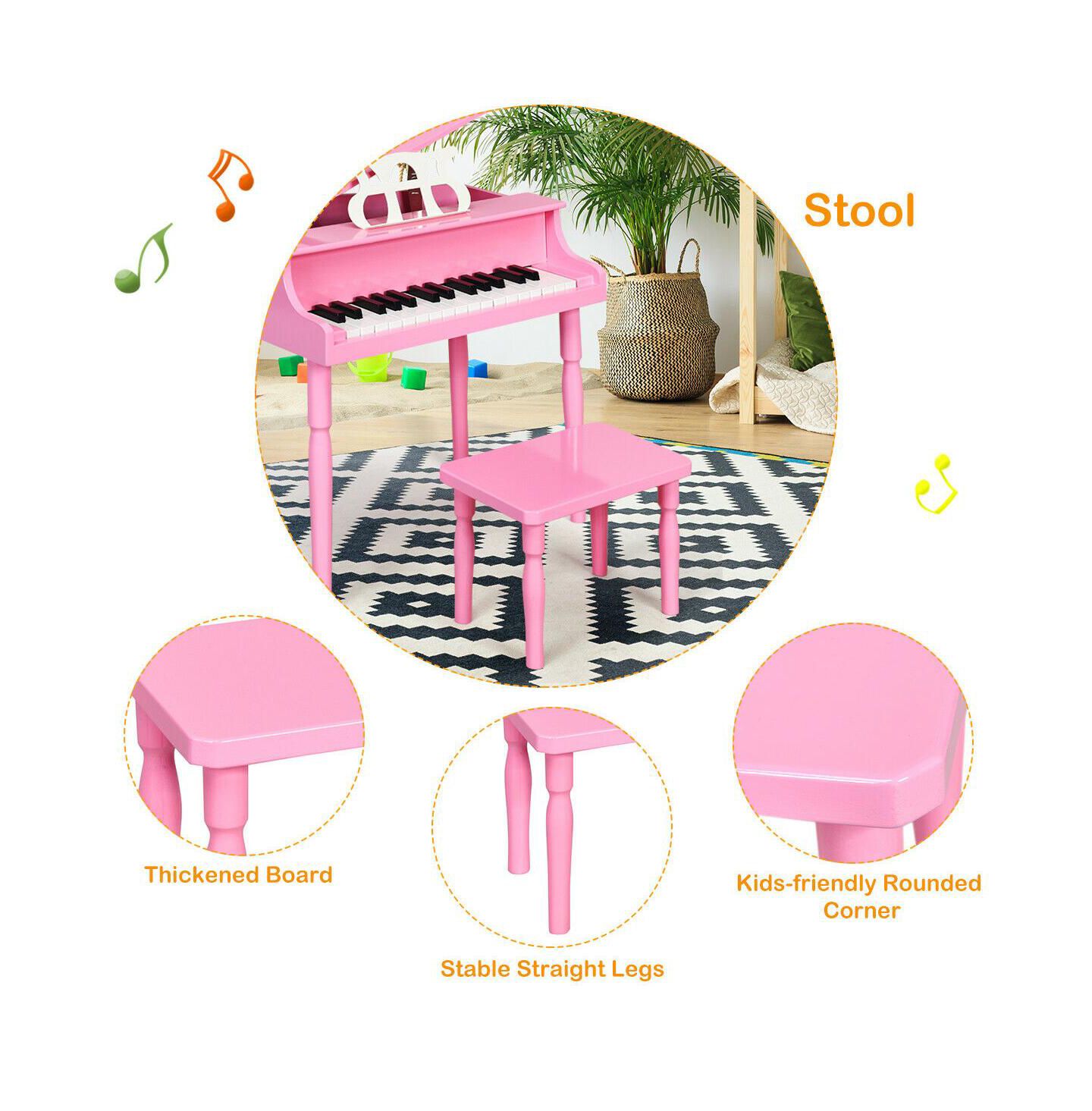 Детская игрушка HONGGE 30-Key Wood Toy Kids Grand Piano with Bench & Music Rack-Pink — фото 11