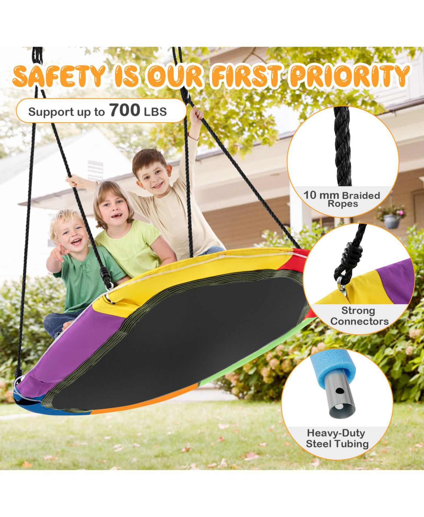 Детская игрушка HONGGE 60 Inches Saucer Swing with LED Lights, Ages 3 and Up — фото 8