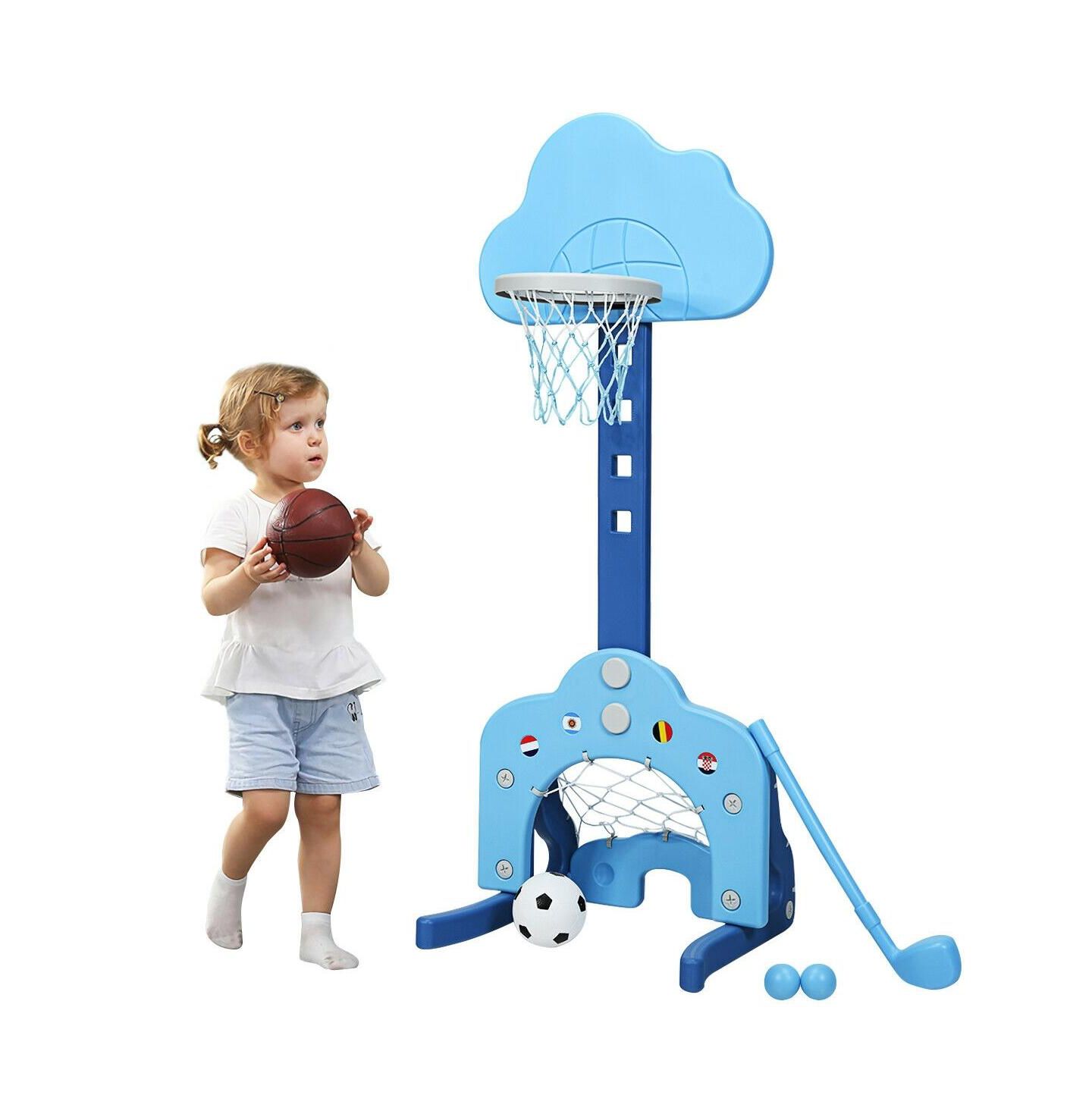 Детские игрушки HONGGE 3-in-1 Height-Adjustable Kids Basketball Hoop Set, Ages 1.5-8 — фото 9
