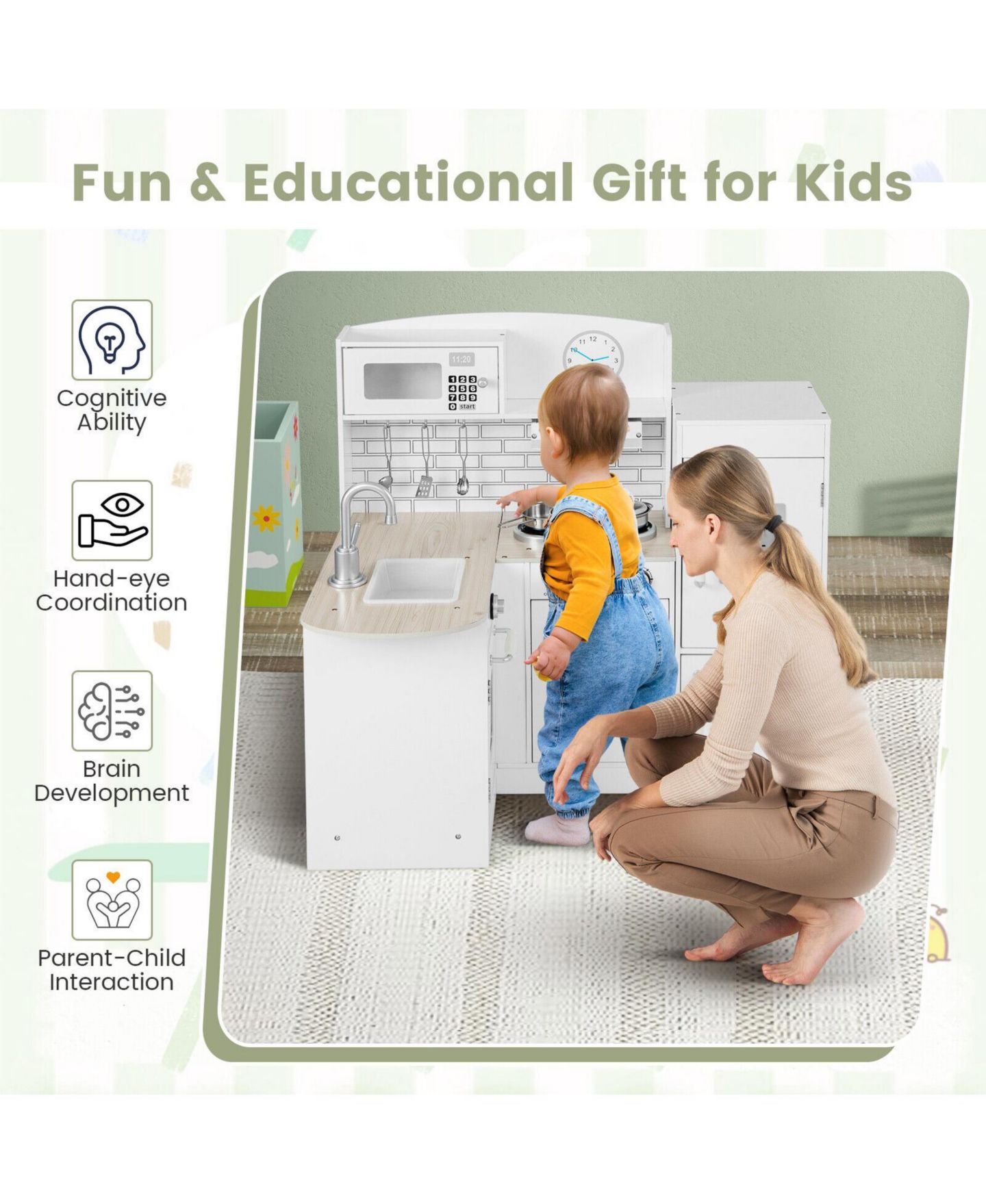 Детские игрушки HONGGE Conor Corner Kitchen Playset with Microwave and Oven Stove, 6-Piece Set, Ages 3+ — фото 6