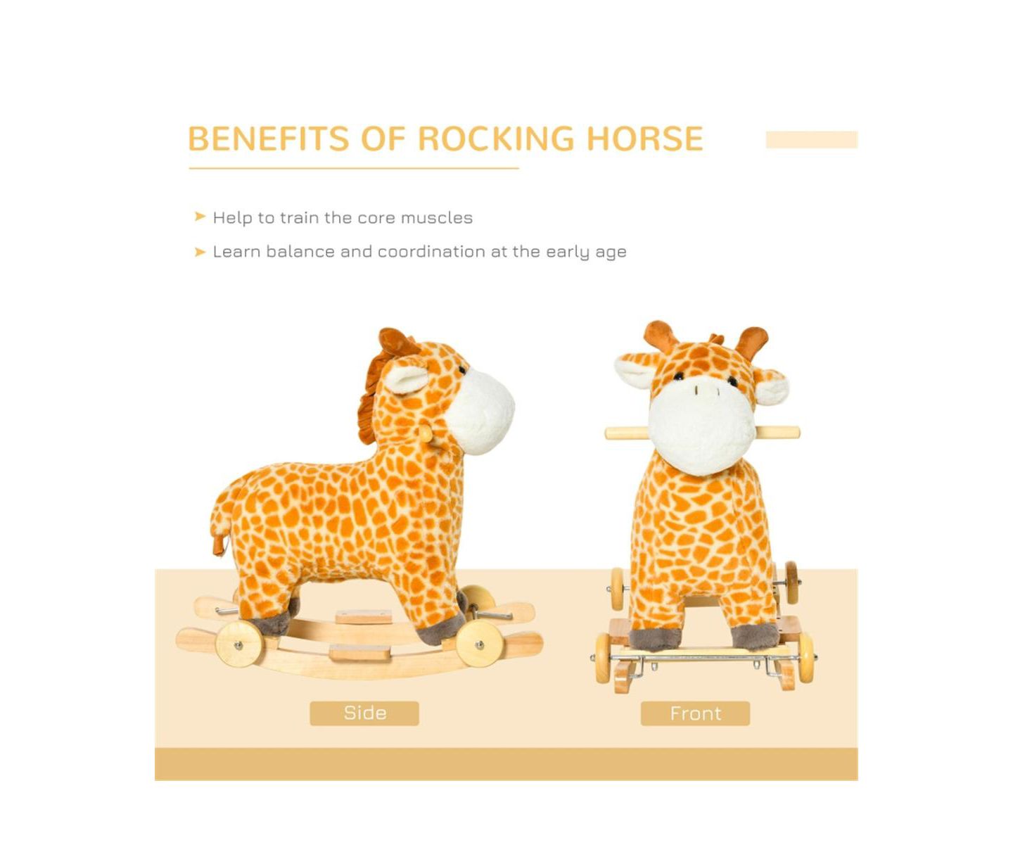 Детская игрушка Slickblue Durable Baby Rocking Horse for Children Aged 3 to 6 Years Safe and Fun Ride-On Toy, цвет: Жёлтый — фото 5