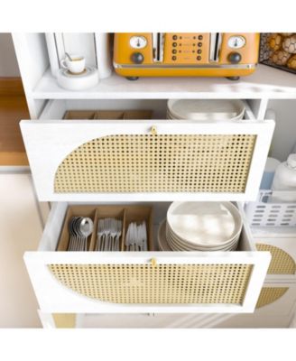 Streamdale 39.4"W Freestanding MDF Rattan Doors, Drawers & Countertop Kitchen Pantry Cabinet