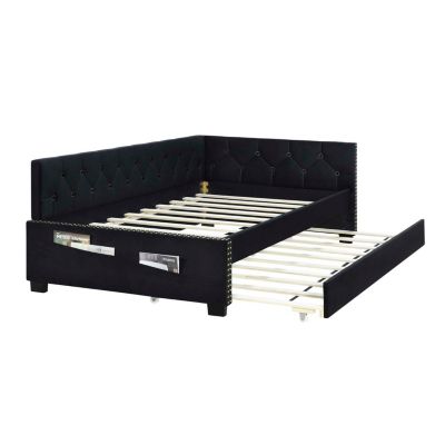 Twin Daybed Bed Frame with Trundle, Black Velvet